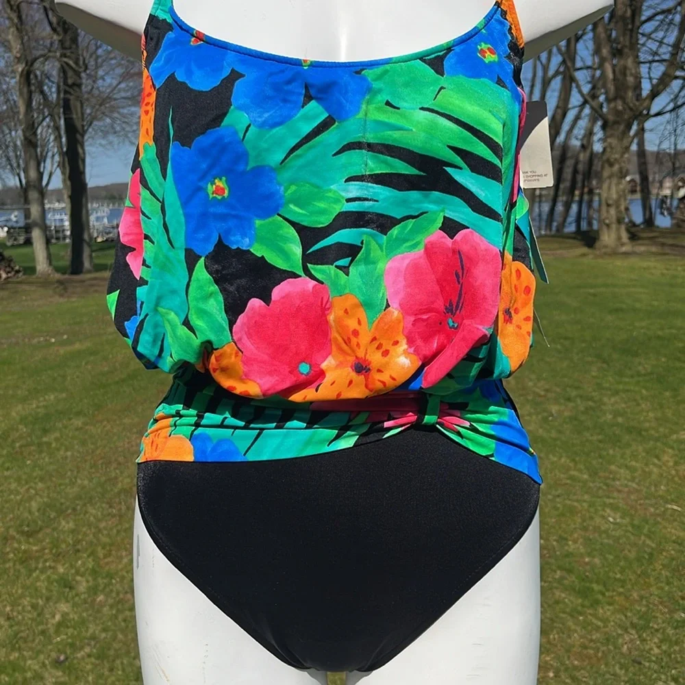 NWT vintage Sandcastle Swim Fit System tropical swimsuit 12 - Picture 2 of 11